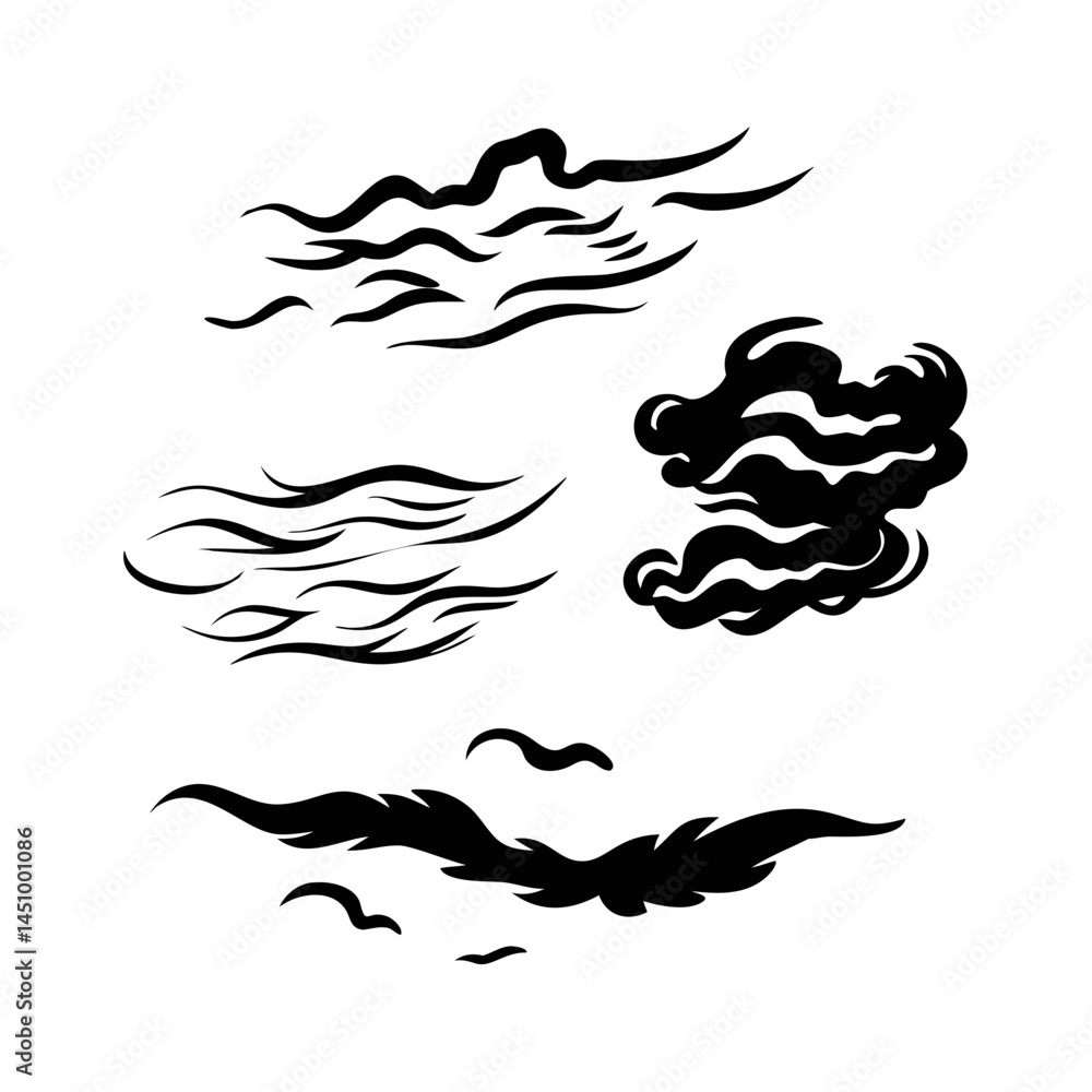 Poster abstract black waves hand drawn style elegant dark ocean patterns seamless repeat