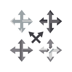 Grey Move Arrows In Different Directions Vector Illustration On Black Background
