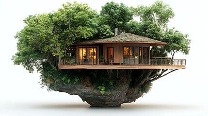 Fototapeta premium Luxurious Elevated Treehouse Retreat On A Floating Island High Resolution Photo