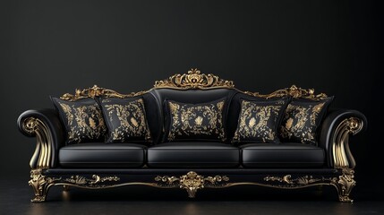 black sofa set and gold detailed embroidery 