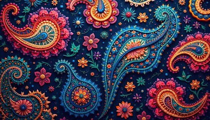 Intricate paisley pattern in vibrant jewel tones, decor, wallpaper, ornate