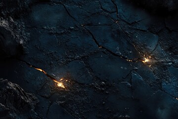 Dark, Cracked Surface with Glowing Splinters