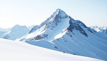 Obraz premium Snow-covered mountain peak, pristine white backdrop, white, scenery, cold