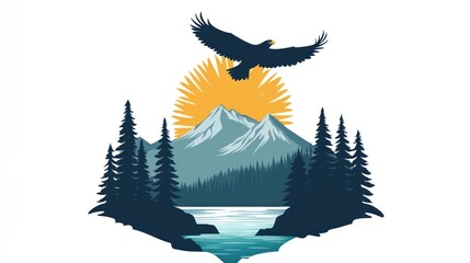 Eagle, Sunrise, Mountains, Forest