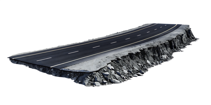 3d illustration with cut of the ground and the desert road floating in the air, isolated on white background