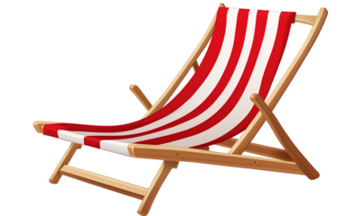 Dealer sun chair, red and white striped fabric, PNG clipart isolated on transparent background, no shadow under the furniture 