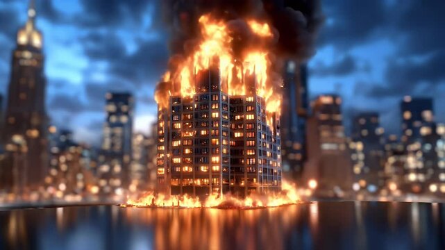 Building Burning in City Fire Dramatic Urban Scene
