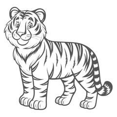 Cute Cartoon Bengal Tiger Outline Illustration