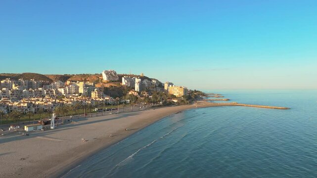Aerial view of Varadero Beach, Santa Pola del Este, Alicante, Valencian Community, Spain.