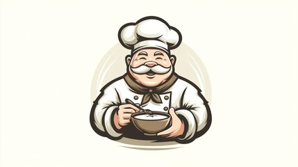 Chef Mixing Ingredients in a Bowl Culinary Art Cooking Illustration Food Preparation Cartoo