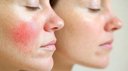 Obraz premium Successful intervention is achieved through laser treatment for rosacea and couperose, as shown in before and after photos