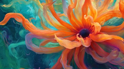 Fototapeta premium Abstract Floral Symphony: A Kaleidoscope of Orange and Teal Hues