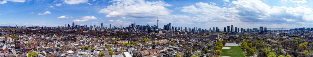 Aerial panoramic view of downtown Toronto.