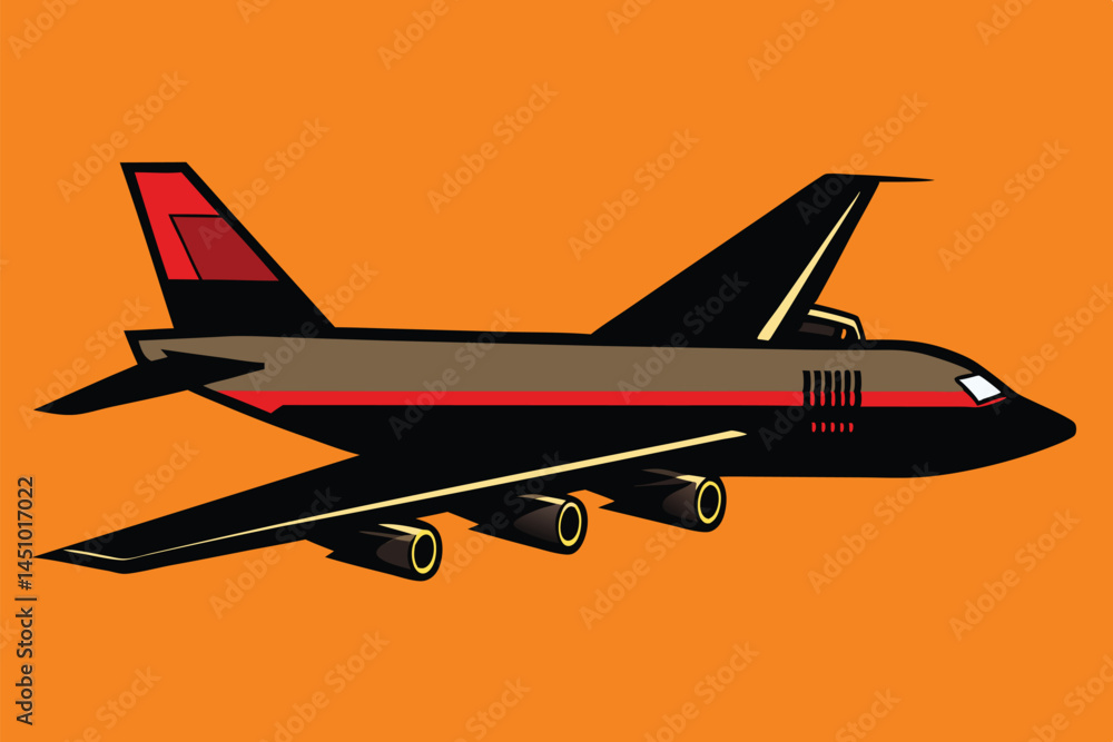 Poster vector illustration of an airplane in a bold color scheme, capturing flight, adventure, and travel i