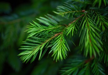 Fototapeta premium Close-up of vibrant green pine needles with water droplets.