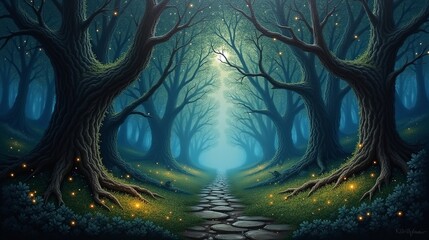 Obraz premium Luminescent Path: Discovering the Hidden Magic of the Forest