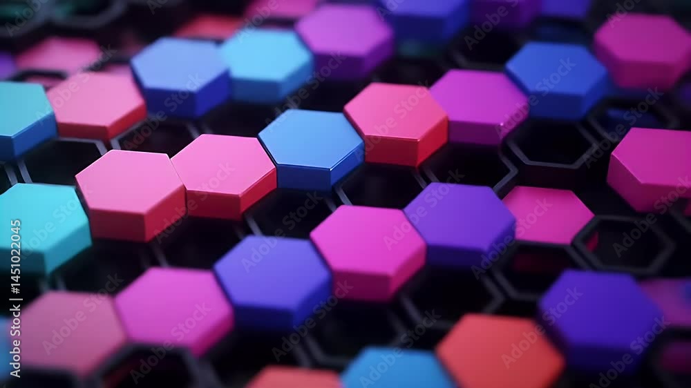 Poster abstract colorful hexagons in 3d animation