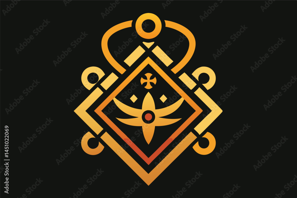 Poster bold vector illustration featuring intricate geometric patterns and shapes with rich colors, ideal f