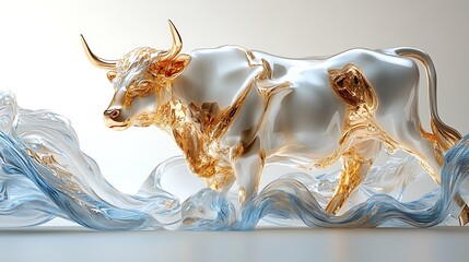 Refined sculpture captures power and motion in bull high resolution photo