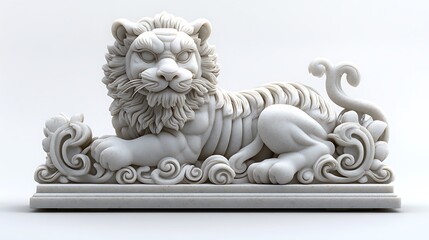 Ornate Marble Lion Sculpture Featuring Intricate Details And Classic Design High Resolution Photo