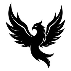 Obraz premium Phoenix in Flight: A powerful silhouette of a majestic phoenix in mid-flight, its wings spread wide as it soars through the sky.