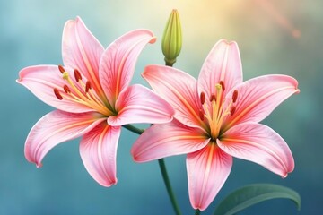Delicate watercolor lilies, soft pastel shades, overlapping blooms , floral, repeat