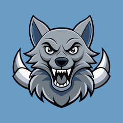 Obraz premium Ferocious Wolf Emblem: A striking illustration of a wolf, head and shoulders, exuding power and intensity. Its sharp teeth and intense gaze create a commanding presence.