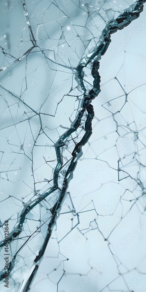 Aufkleber fractured glass edge macro. magnified jagged texture detail shows vulnerability. sharp fragments dis