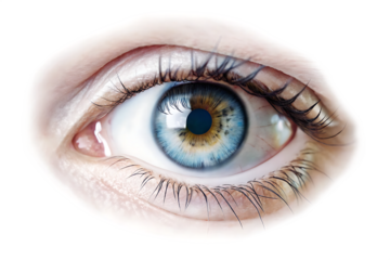 A sharp close-up of a blue-green eye with distinct veins in the sclera and detailed lashes, isolated on white background.PNG