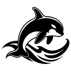 Obraz premium Killer Whale in Action: An elegant killer whale breaches the surface of the sea, captured in an illustration, showing the majestic beauty of marine life.