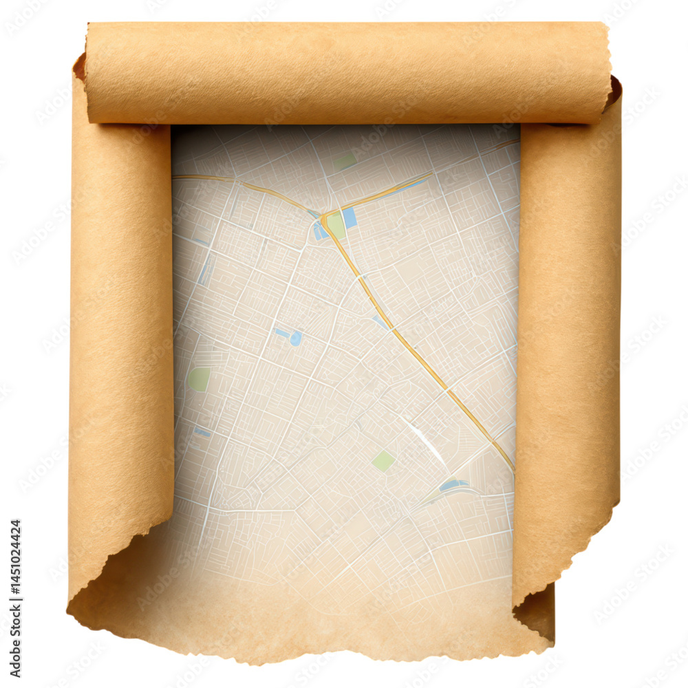 Aufkleber vintage style map scroll with unfolded edges and soft color palette for travel and navigation themes