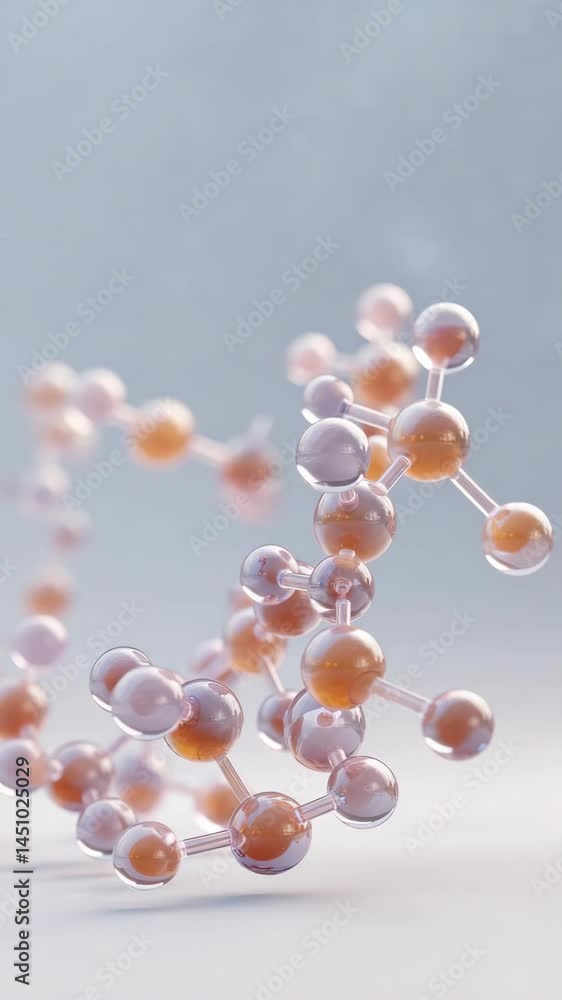 Poster abstract molecular structure with interconnected spheres and translucent rods, representing science,