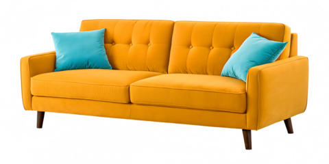  A yellow sofa isolated on a transparent background