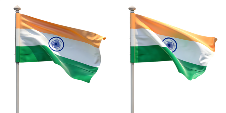 National flag of Indian waving on a flagpole isolated on white background PNG
