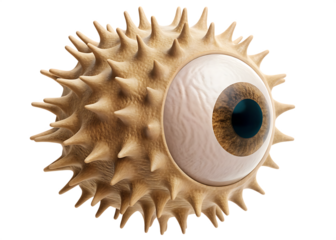 Abstract image of an eyeball with spiky texture surrounding it isolated on white background PNG