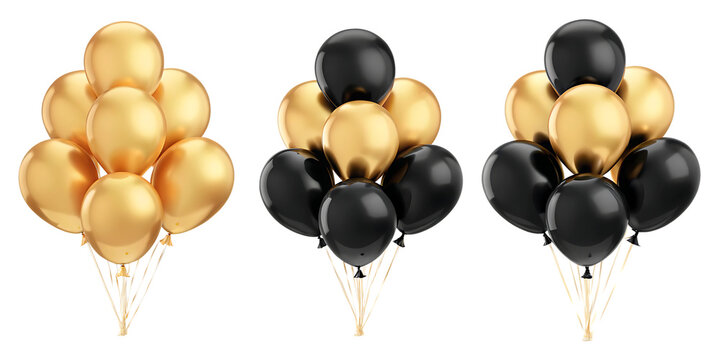  golden and black festival bloons in groups isolated on white background PNG