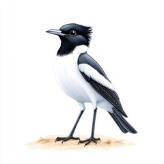 Fototapeta premium Detailed Illustration of a Black and White Bird Perched on Ground