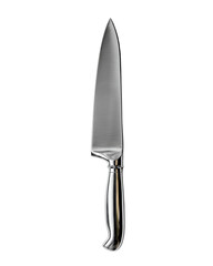 png transparent A sharp stainless steel kitchen knife on a plain background.