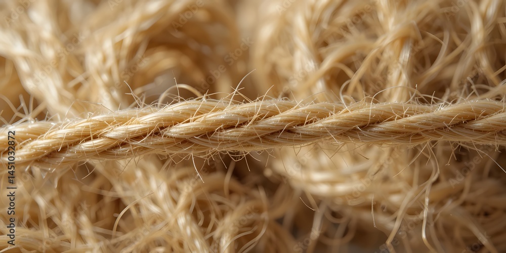 Poster interwoven fibers macro view, tstrand close up, rustic texture detail. natural cord structure, twist