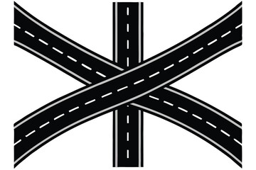  Roads converging, aerial view, highway intersection, fork in the road, multiple lanes, white road markings, asphalt texture, geometric patterns, minimalist design, black and white, high contrast