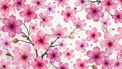 Intricate watercolor sakura pattern, soft pastel hues, blossom, texture