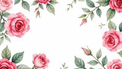 Delicate watercolor roses & leaves, repeating pattern, seamless, watercolor pattern, texture