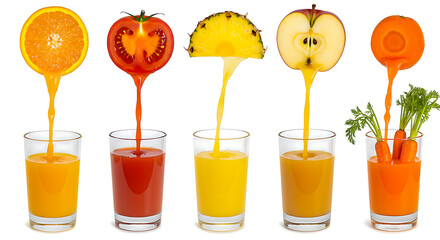 Colorful Juices Orange Tomato Pineapple Apple Carrot for Health