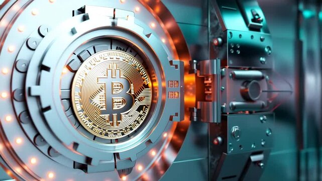 Dramatic Vault Door Opens to Reveal Glowing Bitcoin Core Inside