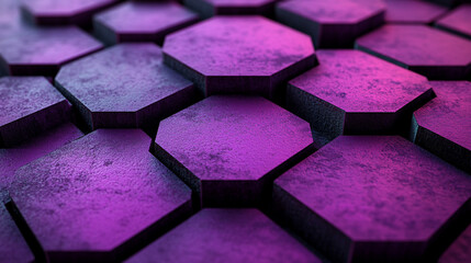 Abstract geometric pattern of stacked hexagonal shapes in shades of purple and magenta.