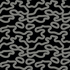  Vector seamless pattern. Free form organic shapes. Stylish structure of natural striped spots. Hand drawn abstract background. Can be used as swatch in Illustrator. Monochrome spotty print.