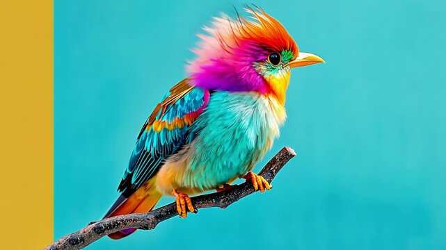 Experience the colorful world of a beautiful bird perched on a branch. This video showcases the vivid hues and details of nature. A true delight for all viewers. AI