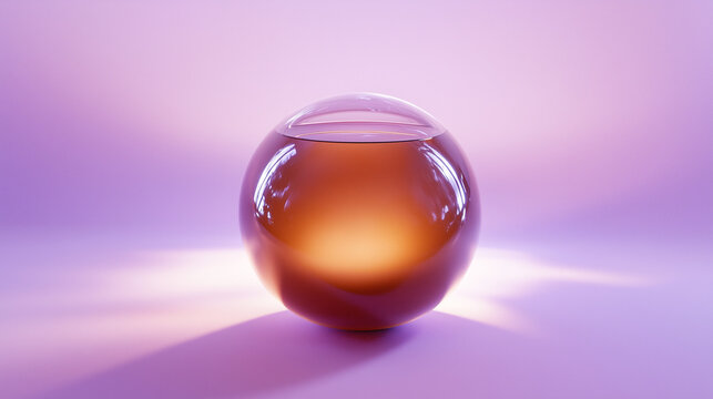 Chocolate-Caramel Pudding (Piedmontese Bunet) &ndash; Set Inside a Glowing Crystal Ball. Magical Surrealist Dessert Art, Pastel Lilac Background, Flat Lay, Copy Space. VIP Pack Mockup Ready.