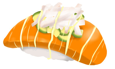 アボカドサーモンのお寿司のイラスト