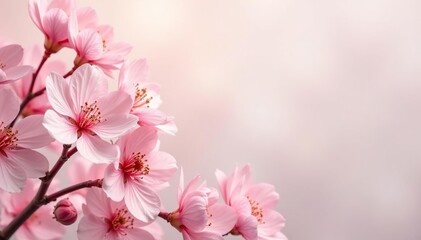 Obraz premium Delicate, repeating blossoms on a light background, wallpaper, floral pattern